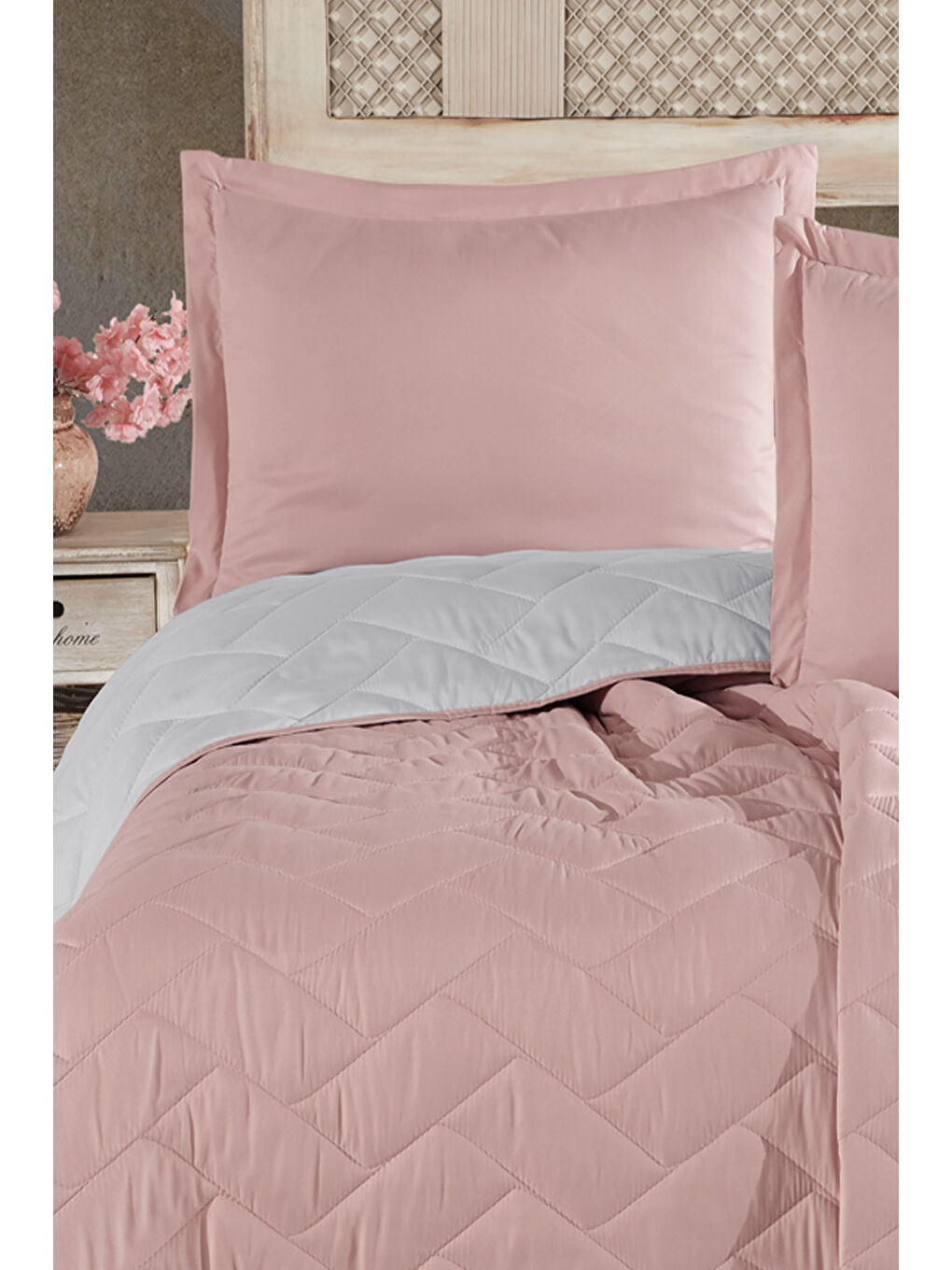 Pembe Microfiber Çift Kişilik Yatak Örtüsü Seti Aragon Pudra-2