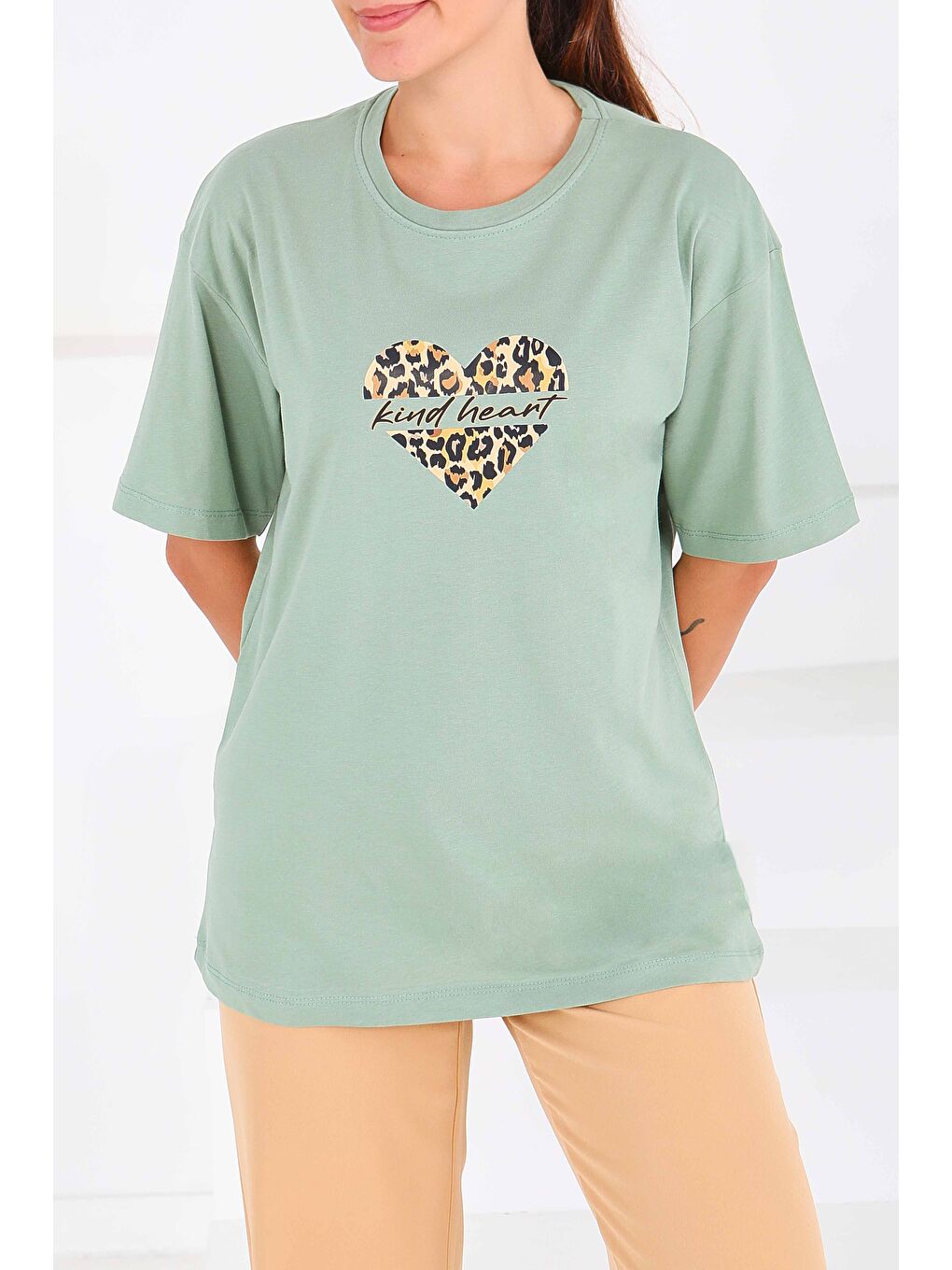 Yeşil Baskılı Kısa Kollu T-Şhirt Mint - 27546-2