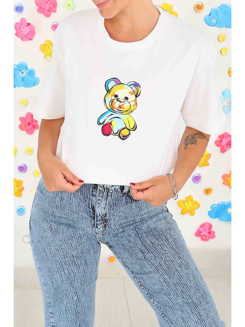 Baskılı Kısa Kollu T-Şhirt Beyaz - 27545