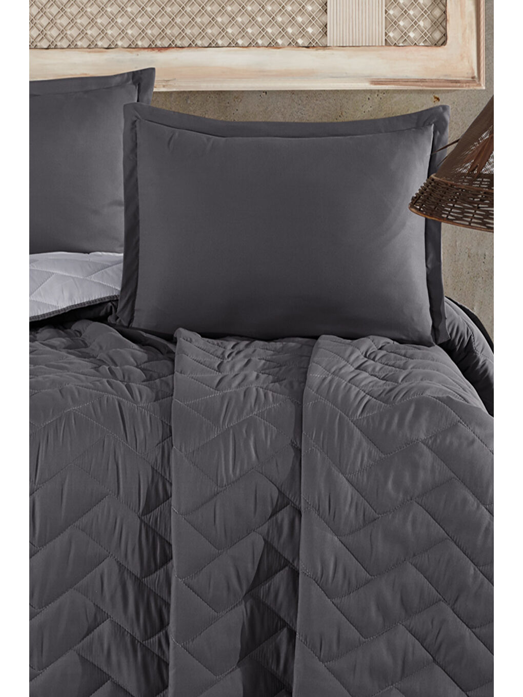 Microfiber Çift Kişilik Yatak Örtüsü Seti Aragon Antrasit-2