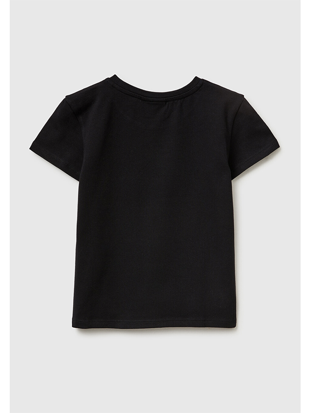 Kız Çocuk Siyah Önü Baskılı Etek Ucu Logolu Bisiklet Yaka T-Shirt-1
