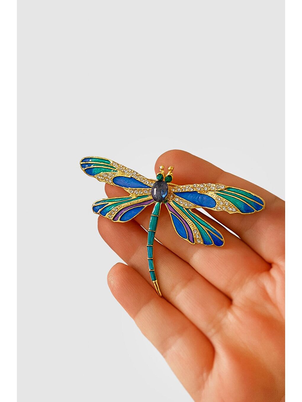 Mavi Zarif Taşlı Renkli Yusufçuk Broş Yaka İğnesi-3