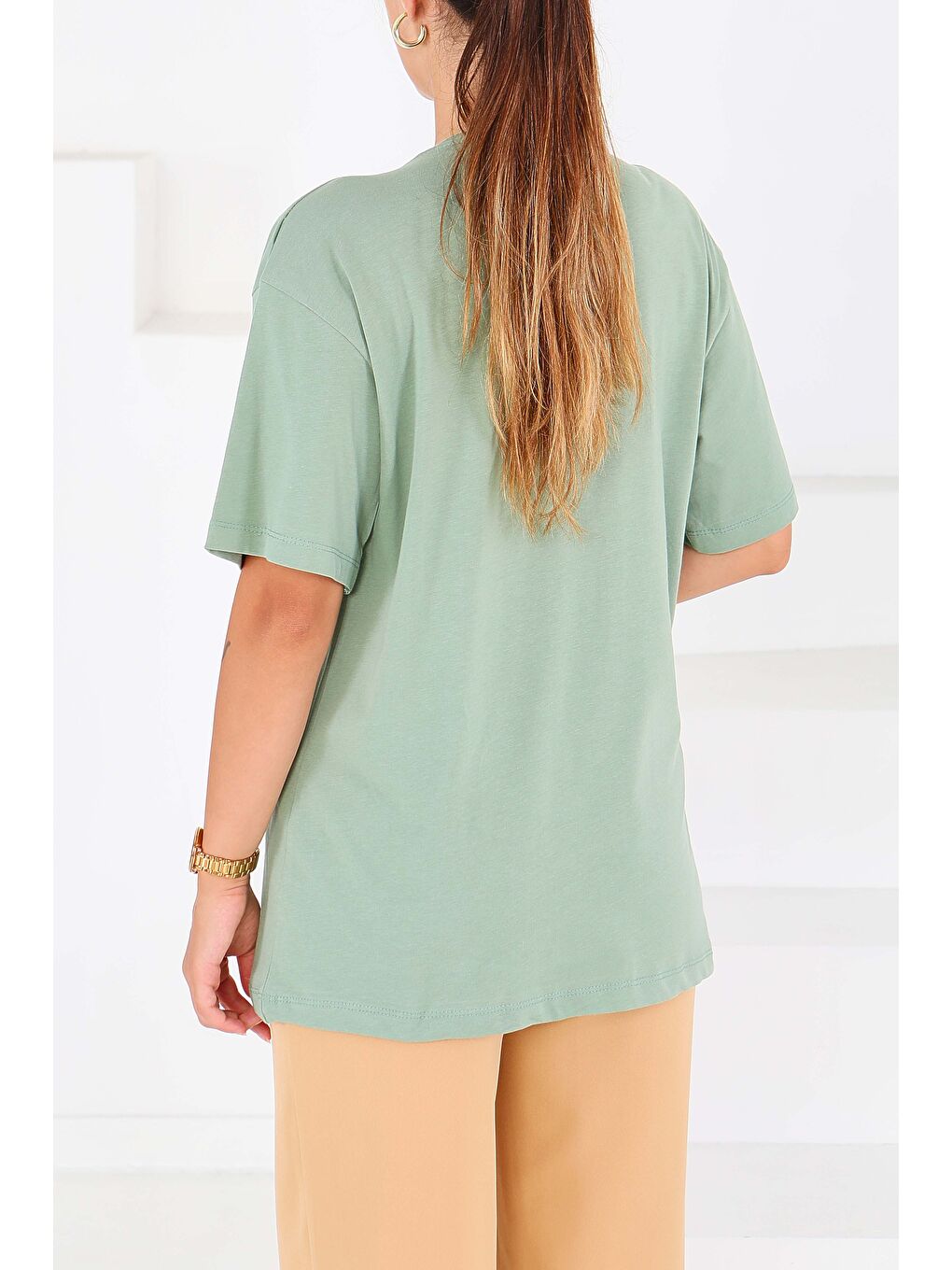 Yeşil Baskılı Kısa Kollu T-Şhirt Mint - 27546-3