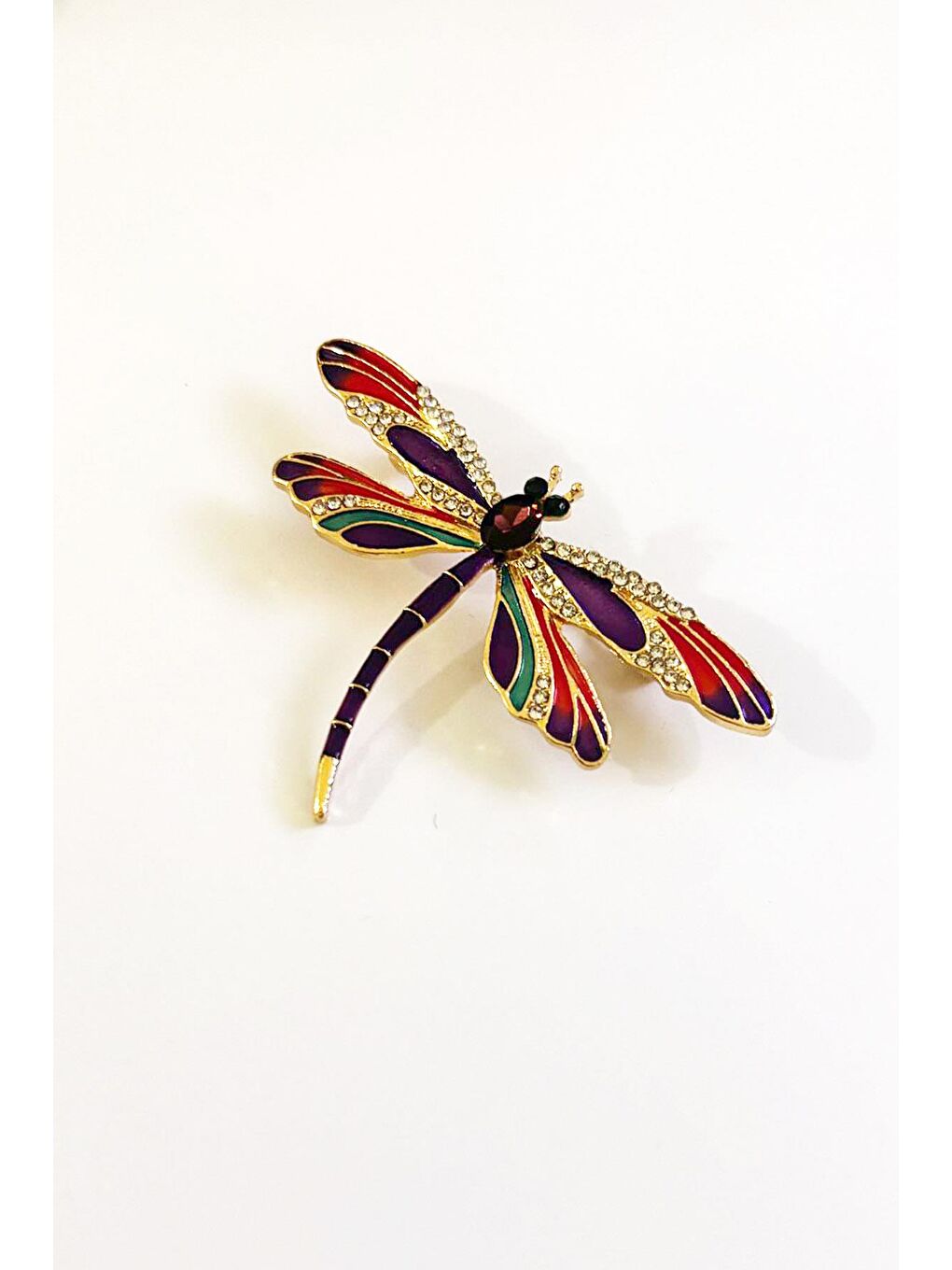 Mor Zarif Taşlı Renkli Yusufçuk Broş Yaka İğnesi-2