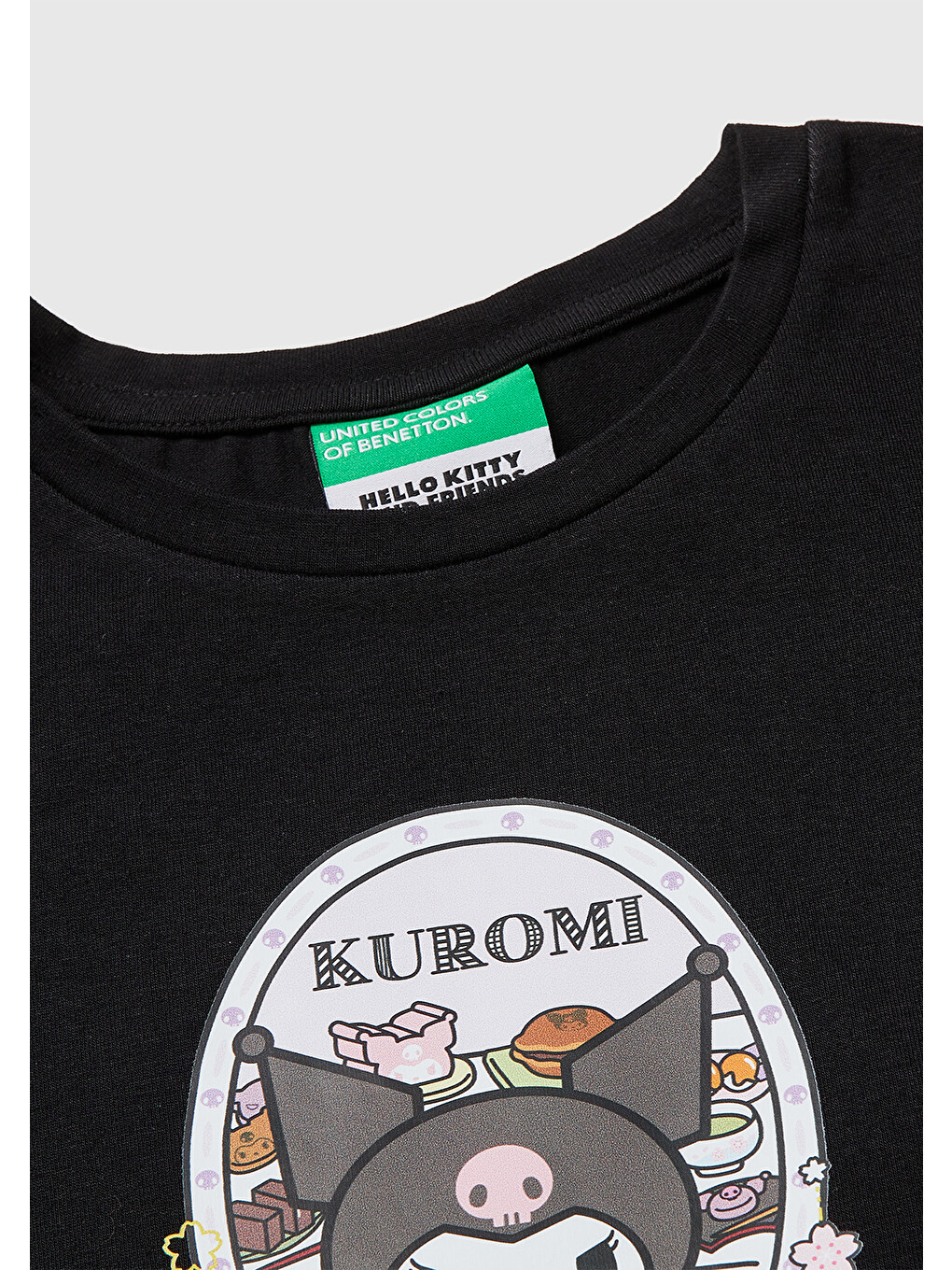 Kız Çocuk Siyah Önü Baskılı Etek Ucu Logolu Bisiklet Yaka T-Shirt-2