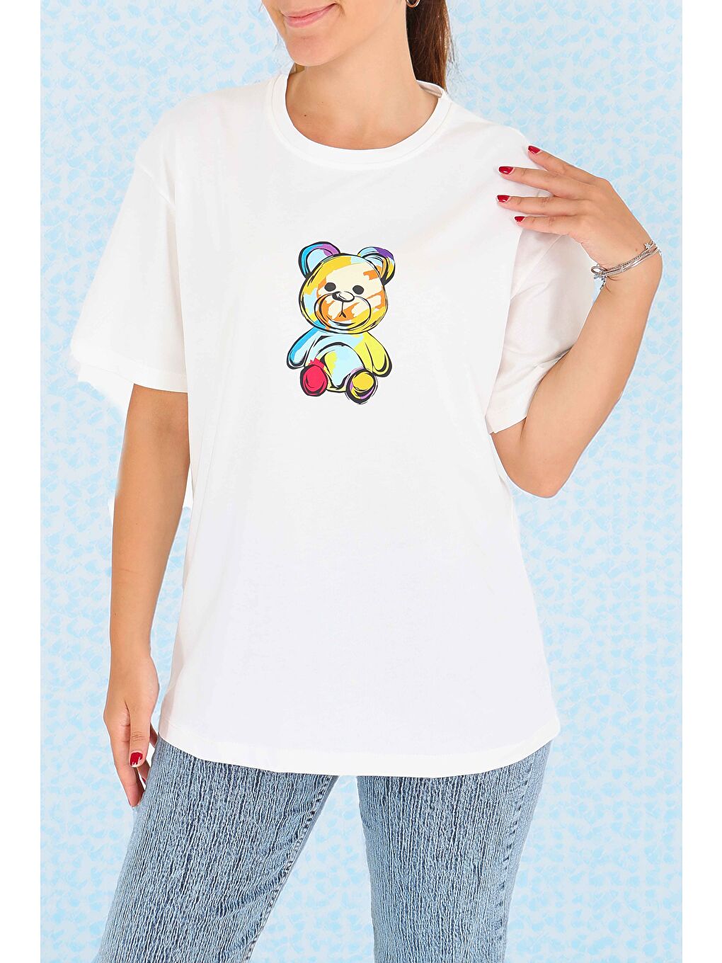 Baskılı Kısa Kollu T-Şhirt Beyaz - 27545-1