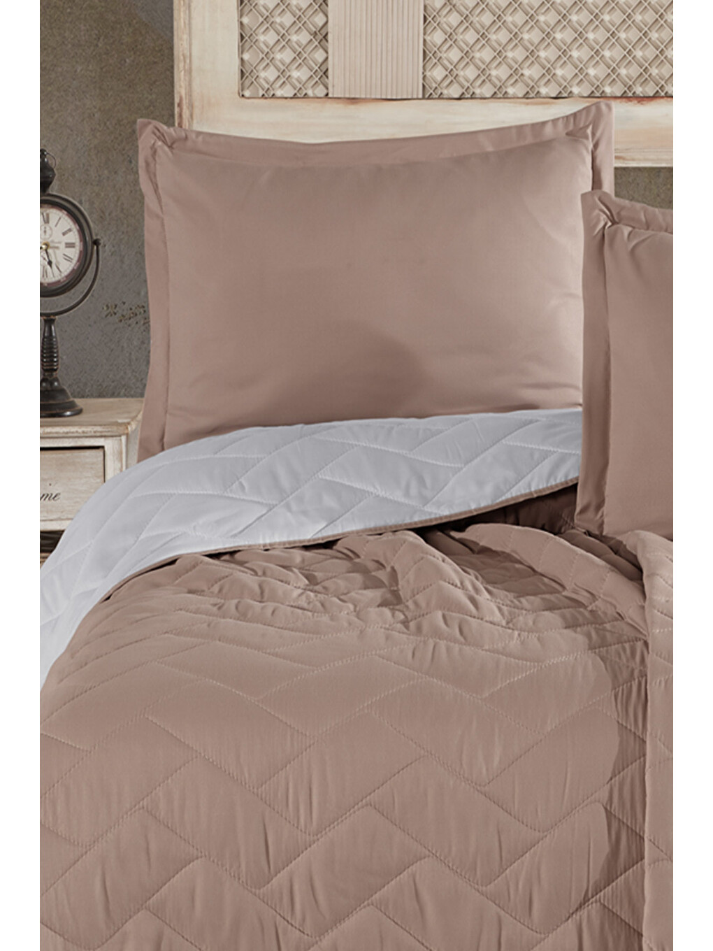 Microfiber Çift Kişilik Yatak Örtüsü Seti Aragon Bej-1