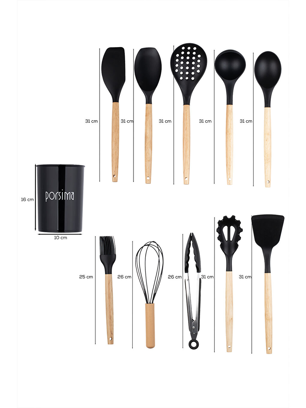 3165 Metal Standlı Ahşap Silikon 11 Parça Servis Takımı Seti Siyah-2