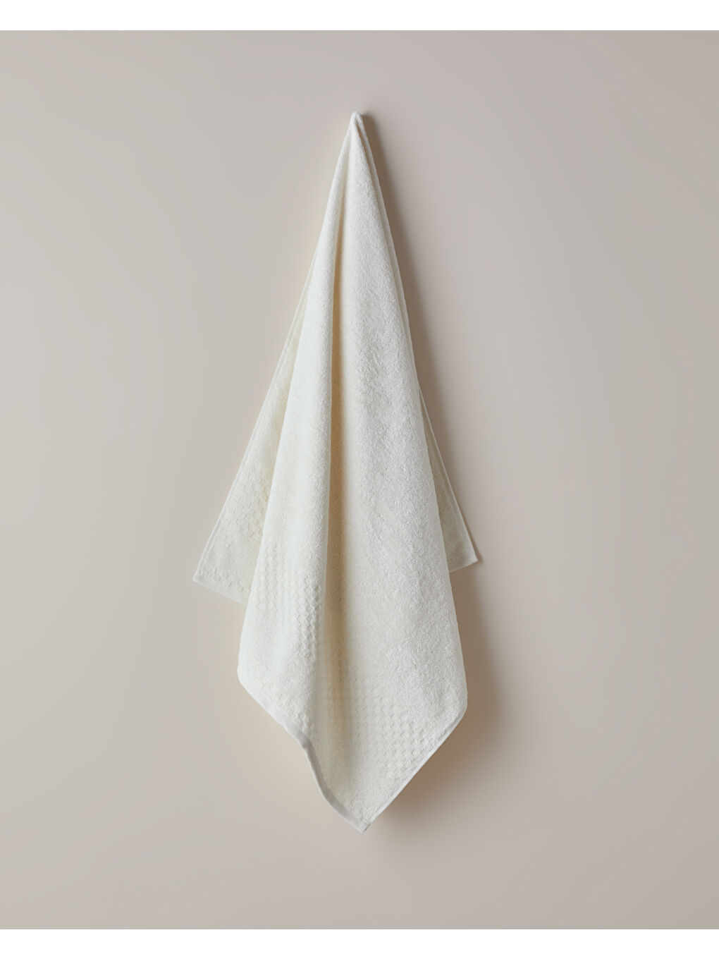 Bej Border Check Pamuk Banyo Havlusu 70x140 cm Fildişi