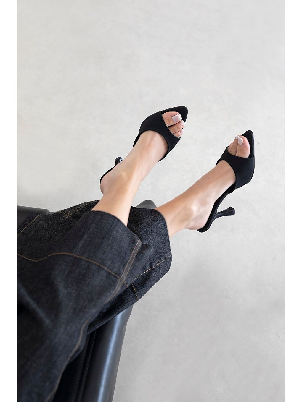 Franco Kadın Topuklu Kumaş Terlik Siyah