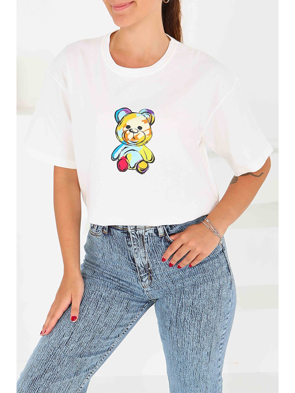 Baskılı Kısa Kollu T-Şhirt Beyaz - 27545-2