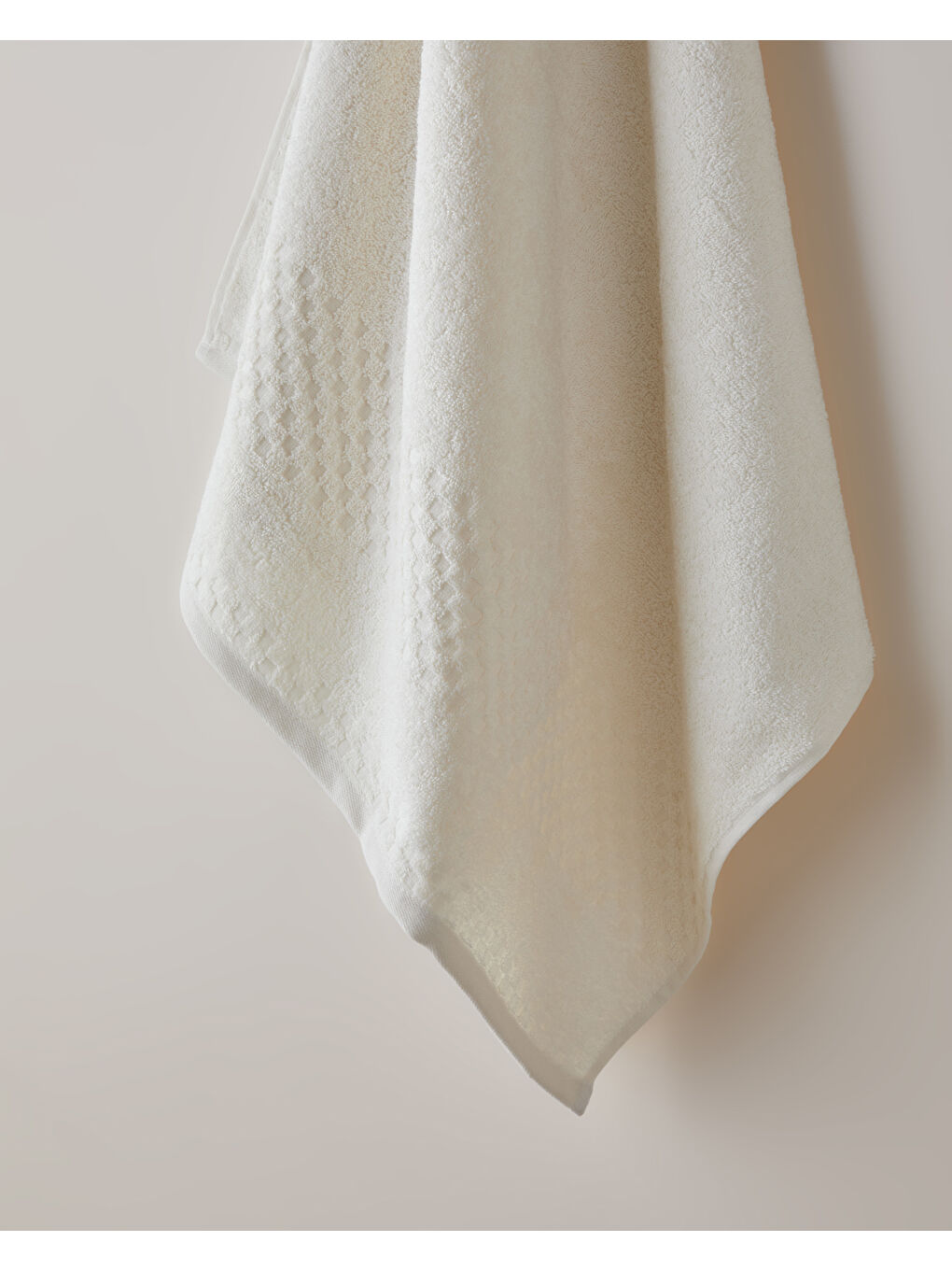 Bej Border Check Pamuk Banyo Havlusu 70x140 cm Fildişi-1