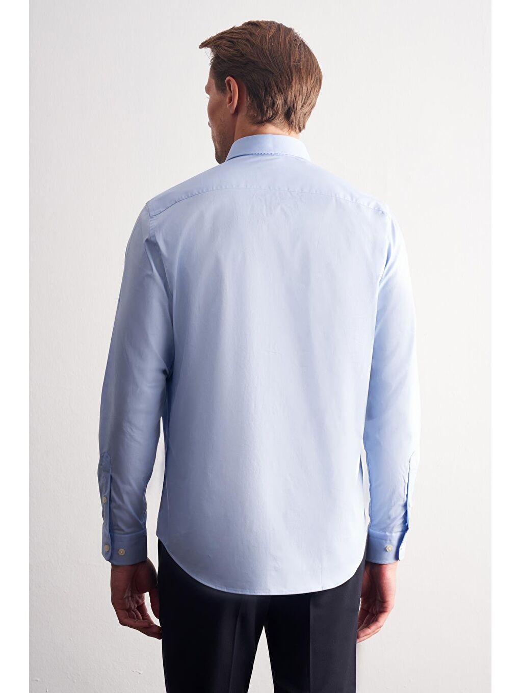 Mavi Yarım İtalyan Yaka Uzun Kol Slim Fit Pamuklu Gömlek 1004255189-4