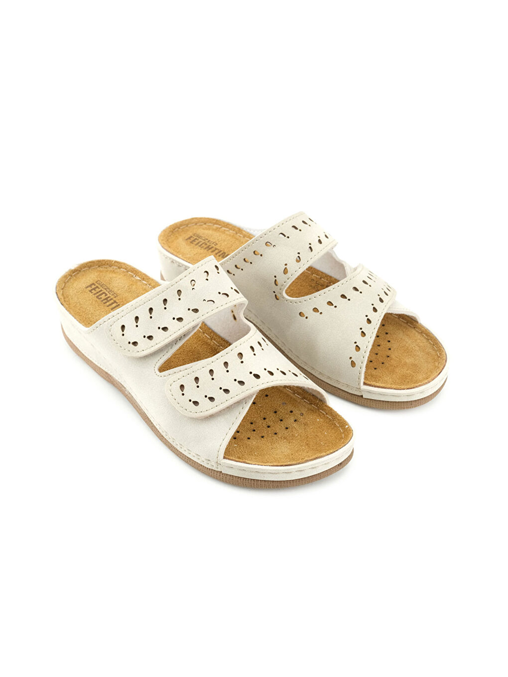 Bej Kadın Yazlık İç Taban Hakiki Deri Cırt Cırtlı Ayarlanabilir Rahat Taban Günlük Terlik-2