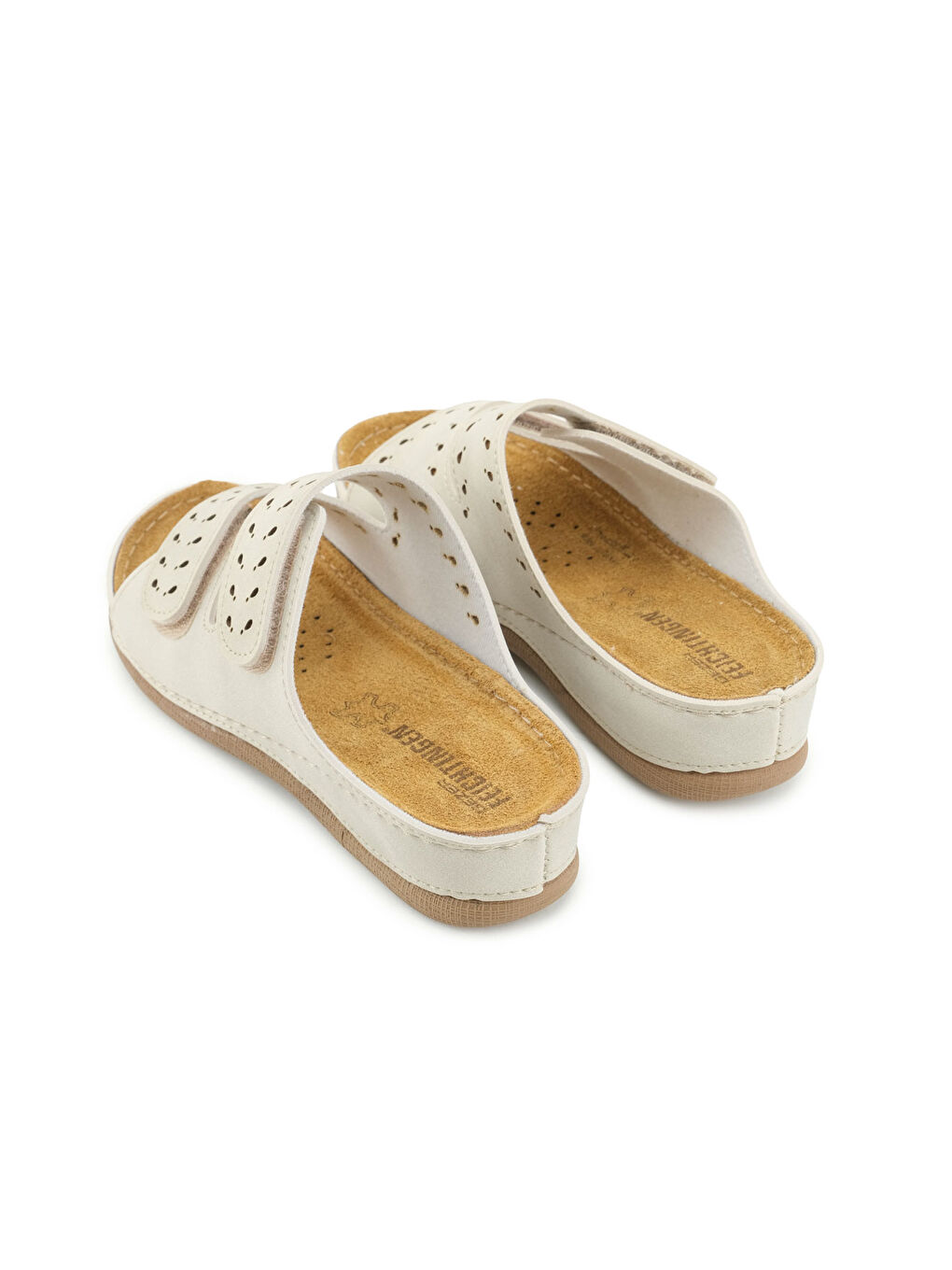 Bej Kadın Yazlık İç Taban Hakiki Deri Cırt Cırtlı Ayarlanabilir Rahat Taban Günlük Terlik-3