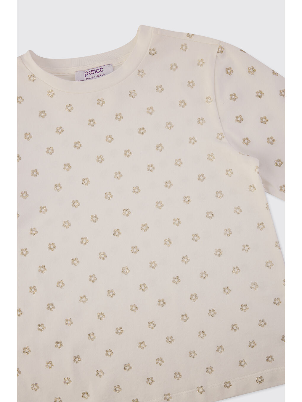 Kız Çocuk Varak Baskılı Bej Tişört-4