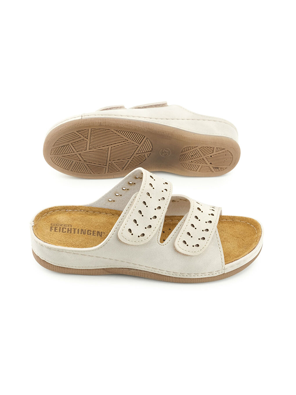 Bej Kadın Yazlık İç Taban Hakiki Deri Cırt Cırtlı Ayarlanabilir Rahat Taban Günlük Terlik-4