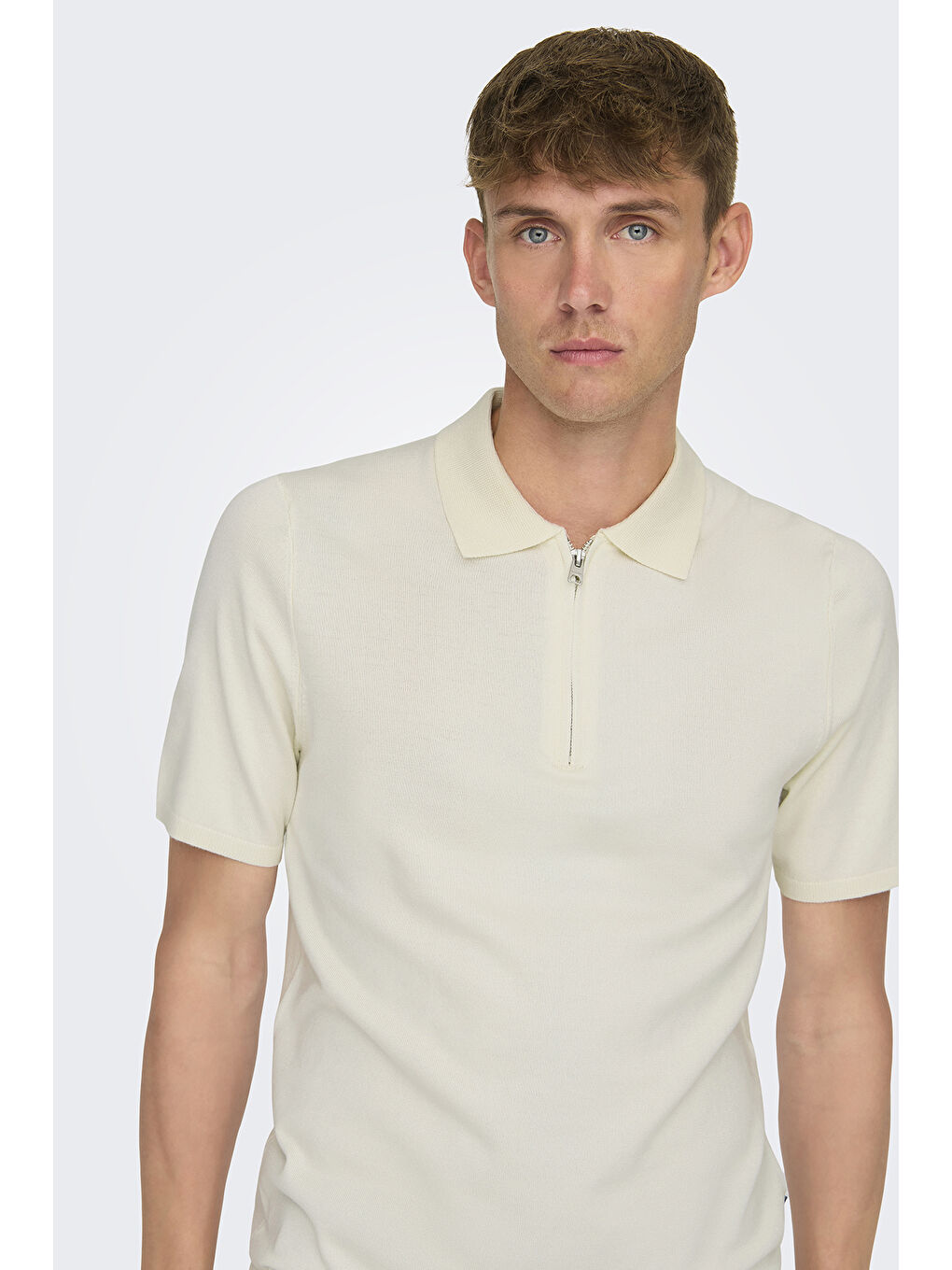 Ekru Onswyler Regular Fit Yarım Fermuarlı Polo Yaka Tişört 22028606-2
