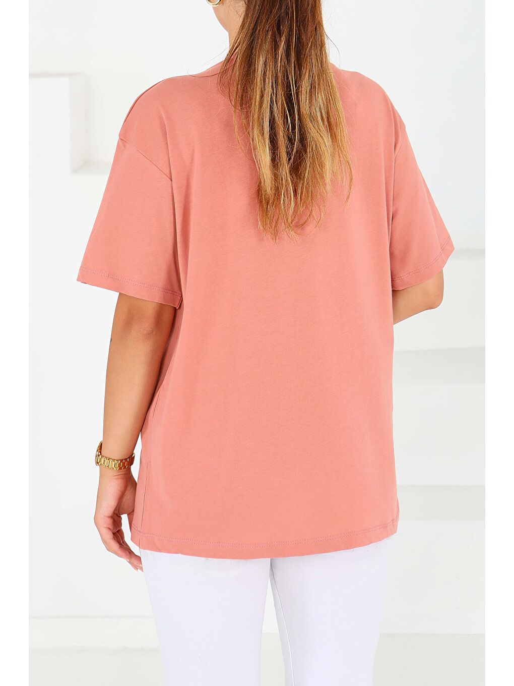 Pembe İncili Kısa Kollu T-Şhirt Gül - 27543-3