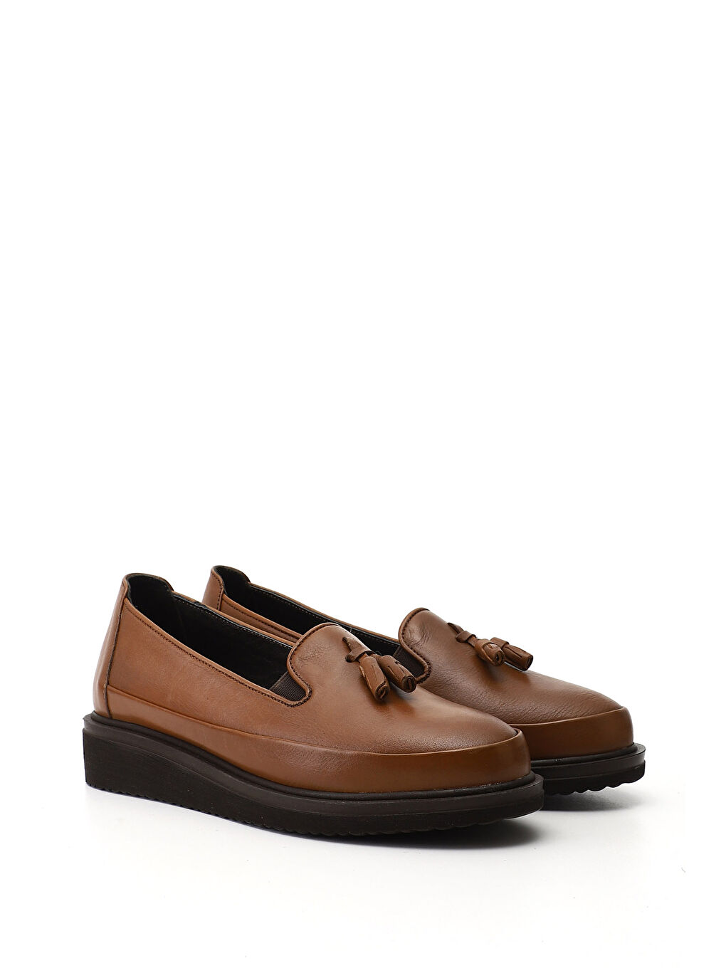 Kahverengi Kadın KAHVERENGİ-TABA Dolgu Taban Püsküllü Hakiki Deri Ayakkabı-1