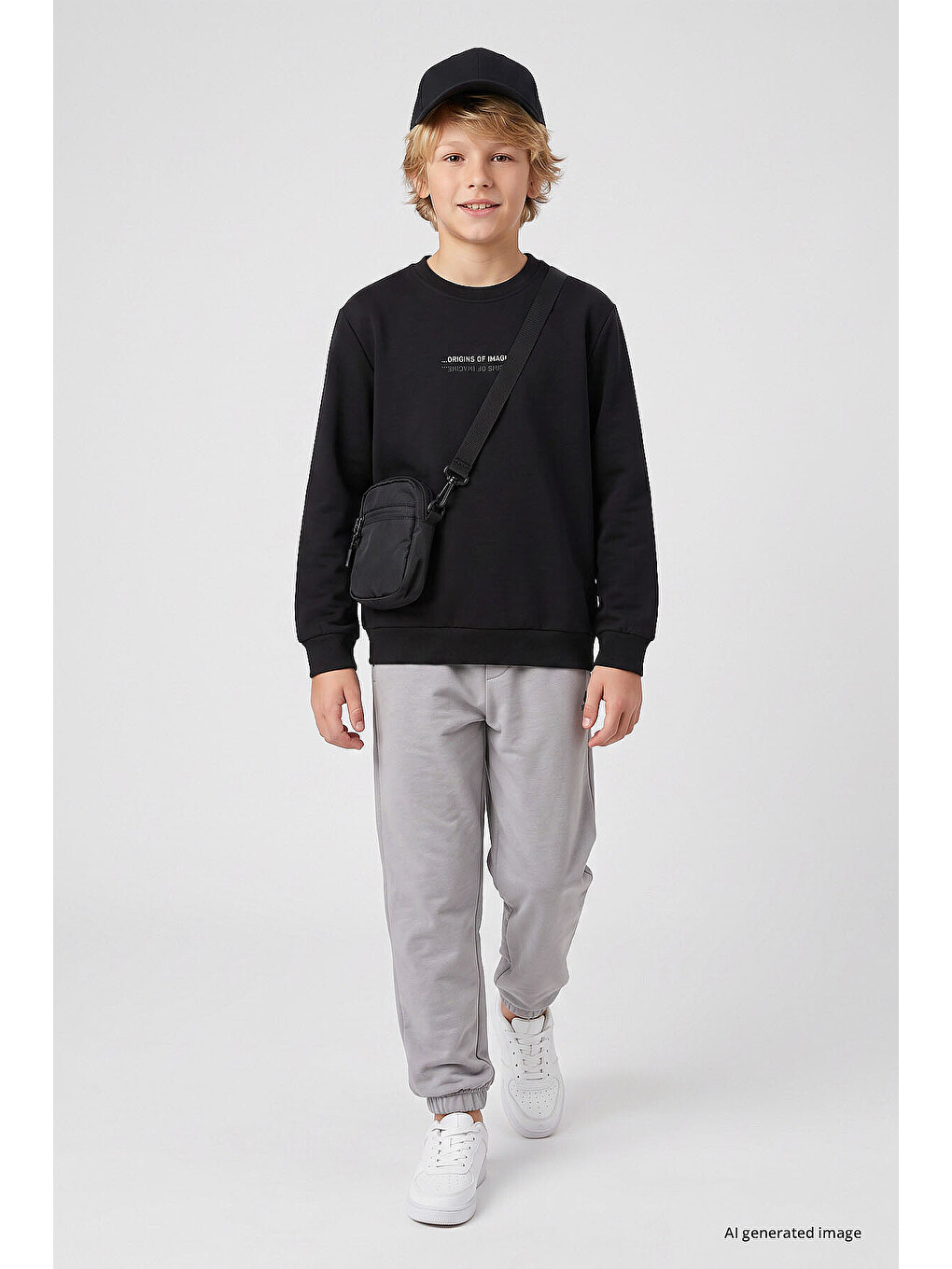 Siyah Standart Fit Baskılı O Yaka Erkek Çocuk Sweatshirt - 11322-2