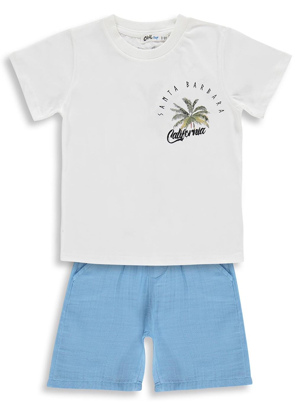 Boys California Palmiye Baskılı 2-5 Yaş Takım - Ekru