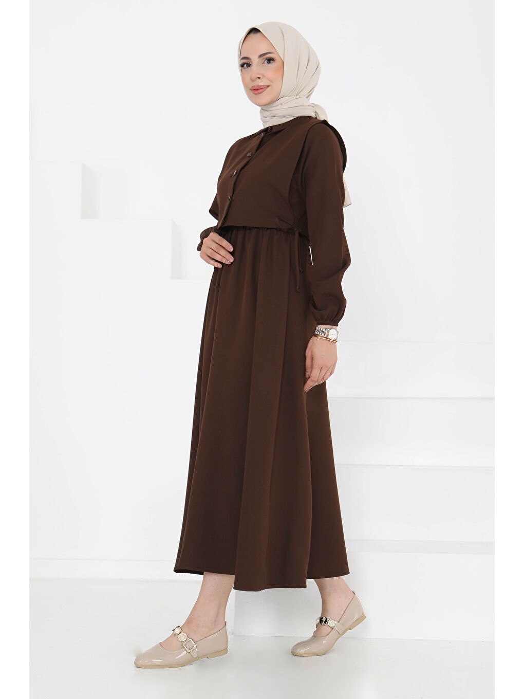 Kahverengi İkili Elbise Takım Kahve - 27184-2