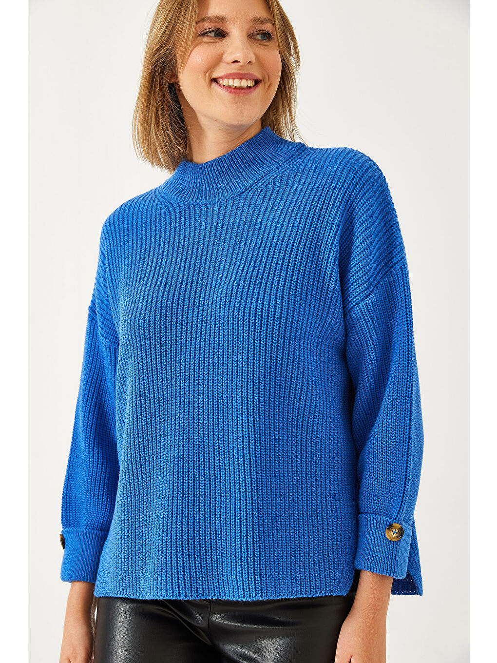 Mavi Kadın Selanik Örgü Kazak-1