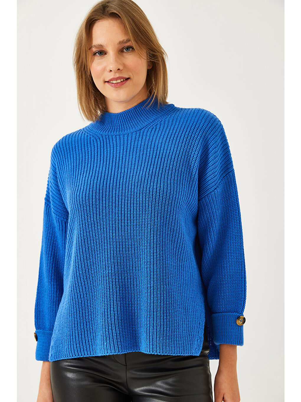 Mavi Kadın Selanik Örgü Kazak-2