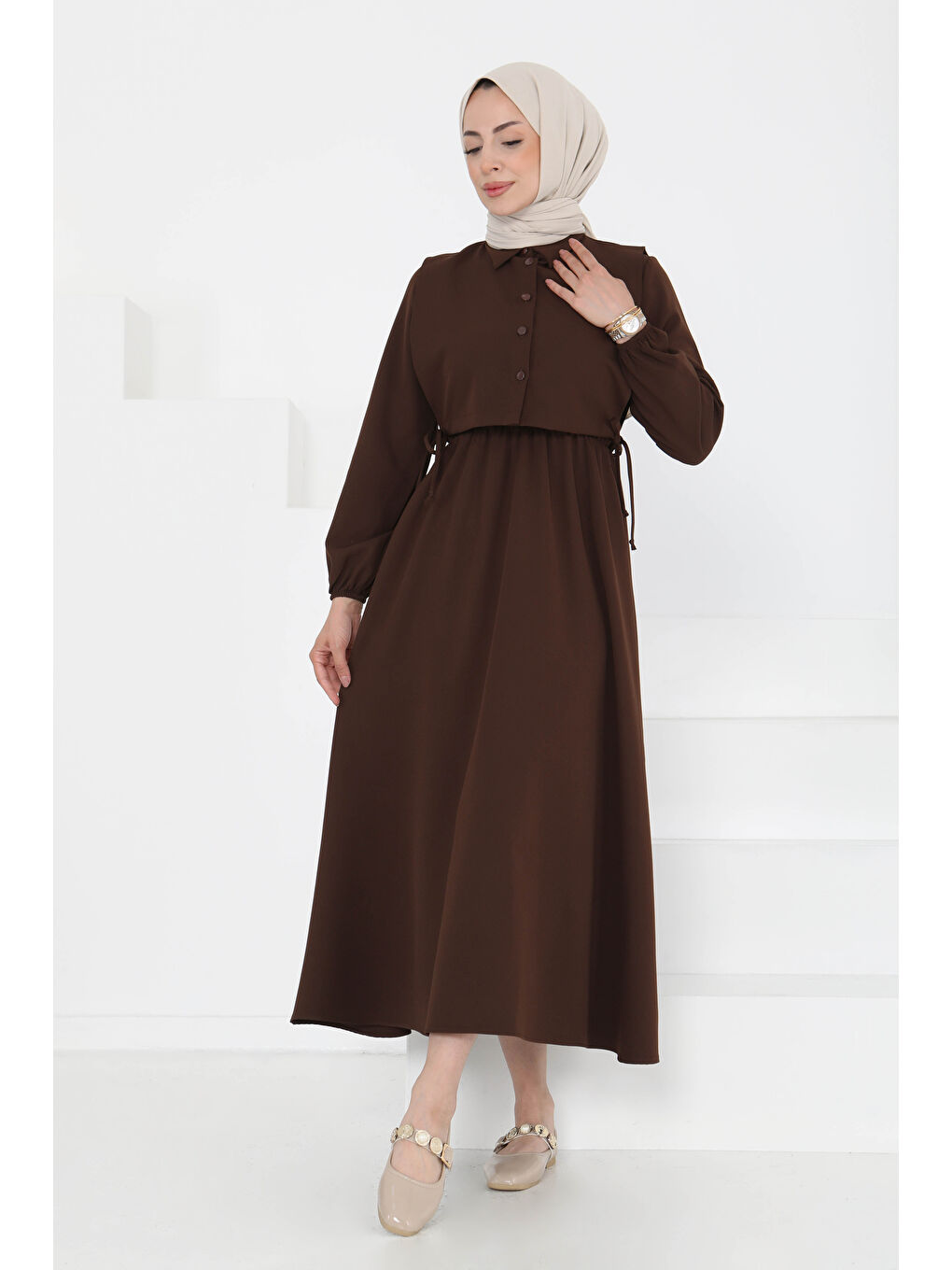 Kahverengi İkili Elbise Takım Kahve - 27184-3