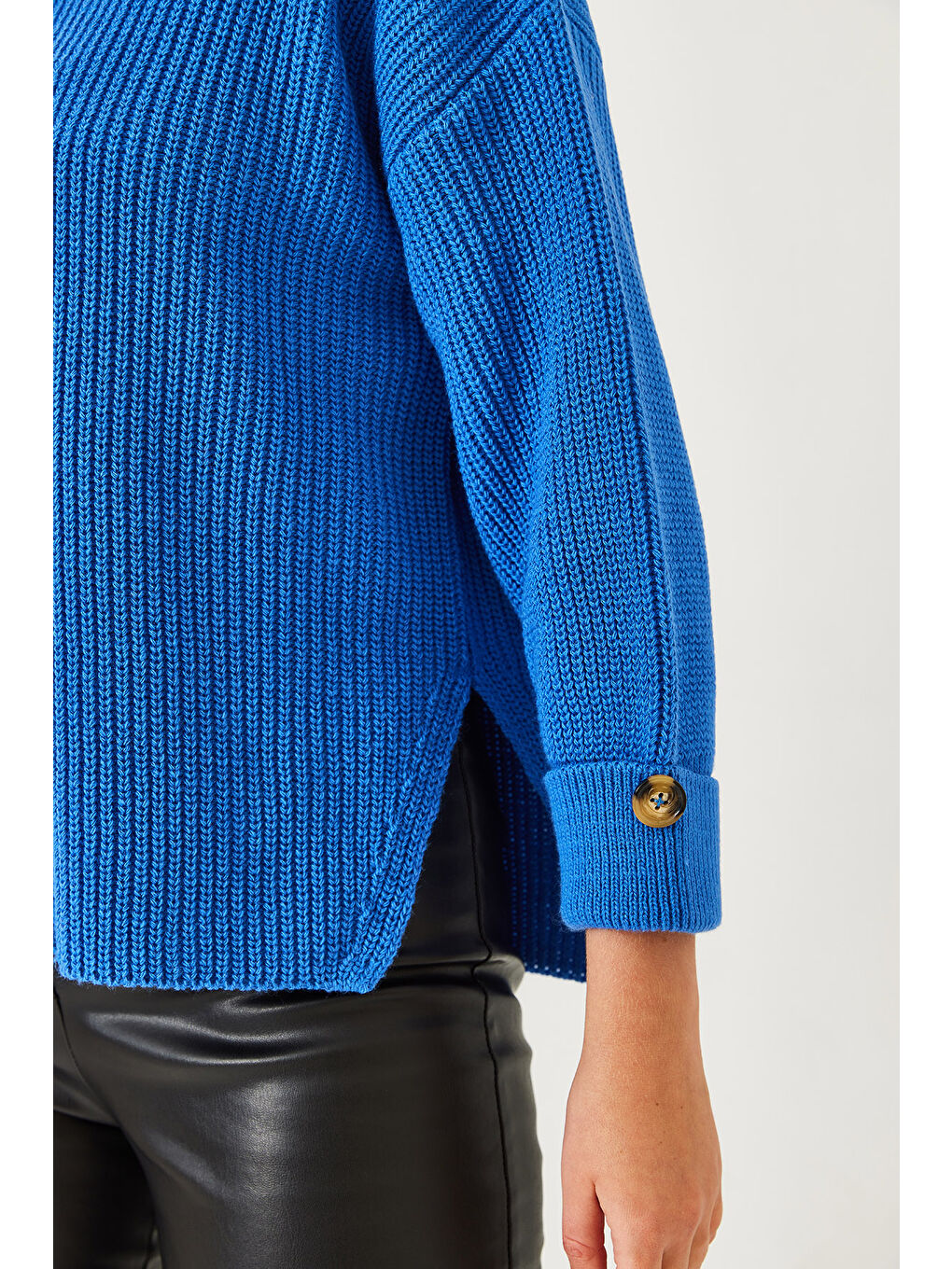 Mavi Kadın Selanik Örgü Kazak-3