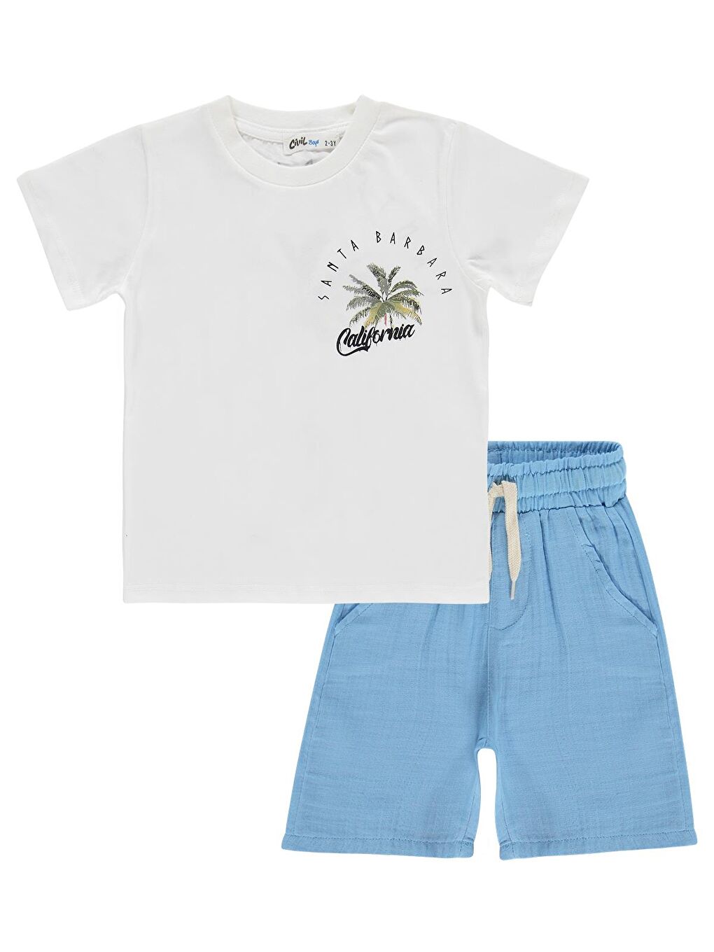 Boys California Palmiye Baskılı 2-5 Yaş Takım - Ekru-1