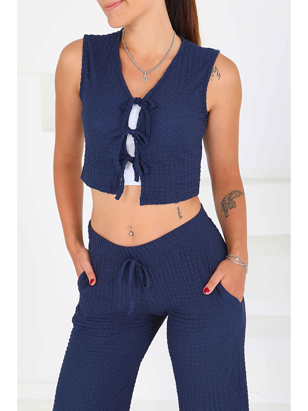 Önü Bağlamalı Takım Lacivert - 27537-1