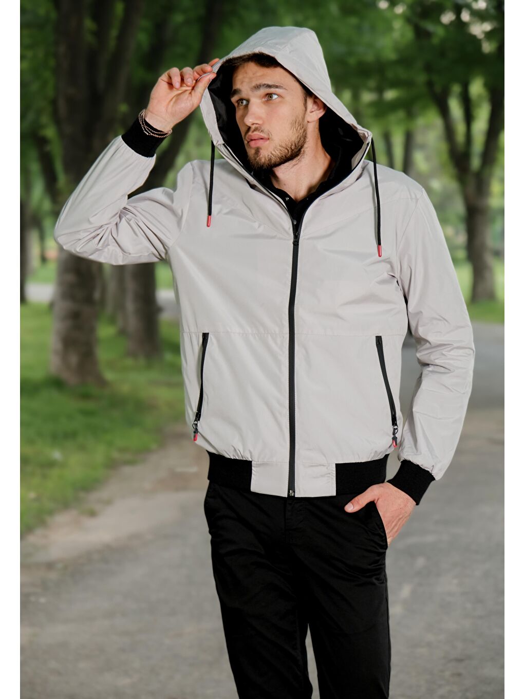 Gri Beli Lastikli Yağmurluk Mevsimlik Mont PLDP 2921-2