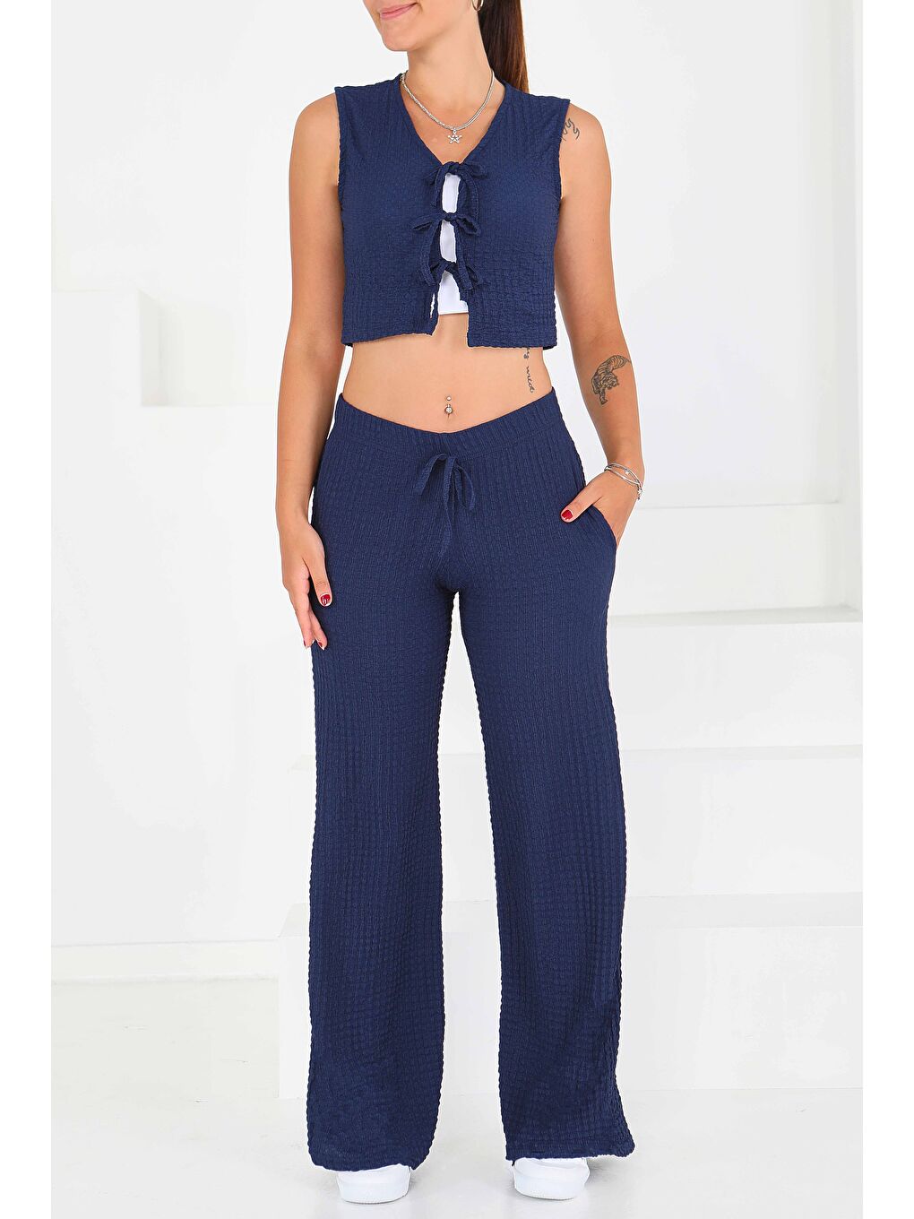 Önü Bağlamalı Takım Lacivert - 27537-2