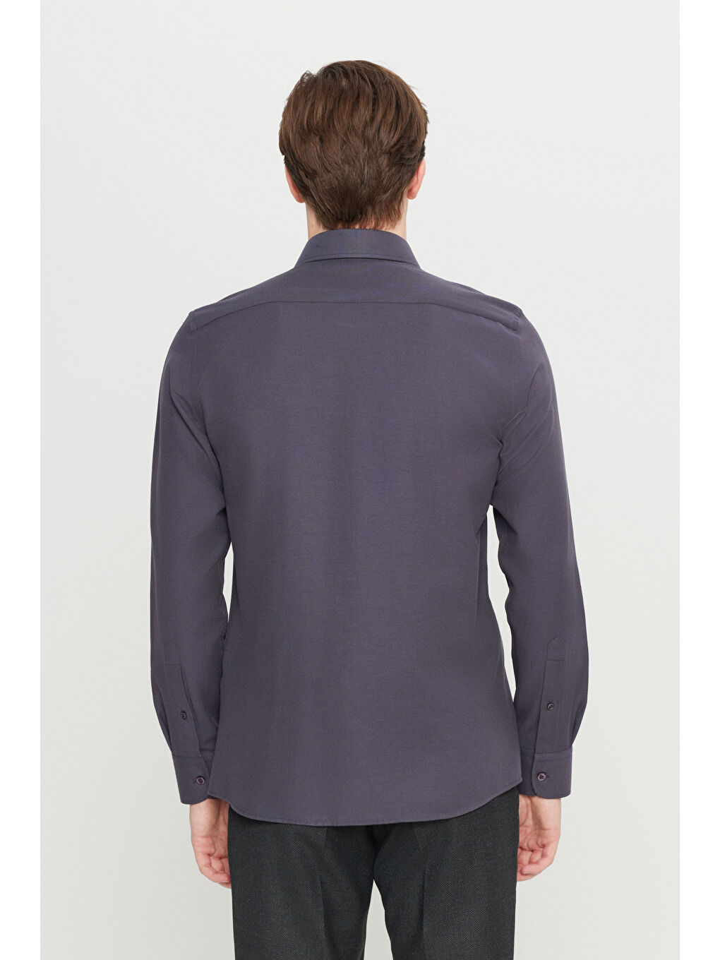 Erkek Antrasit Pamuklu Oxford Tailored Slim Fit Dar Kesim Küçük İtalyan Yaka Armürlü Gömlek-4