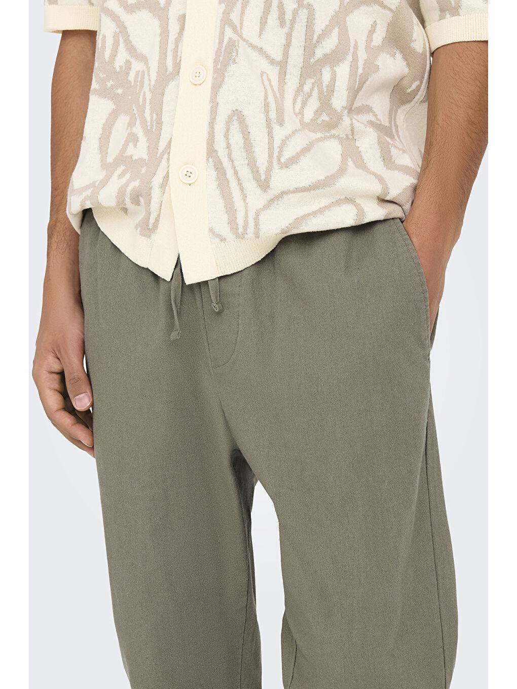 Bej Onslinus Keten ve Pamuk Karışımlı Tapered Fit Daralan Paça Erkek Pantolon 22024966-1