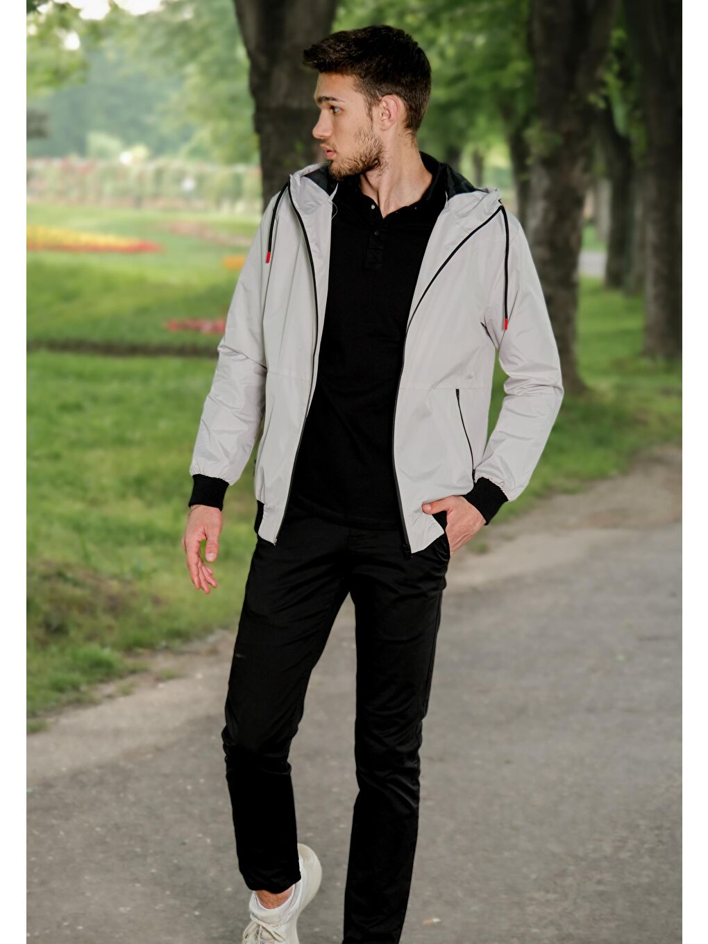 Gri Beli Lastikli Yağmurluk Mevsimlik Mont PLDP 2921-3