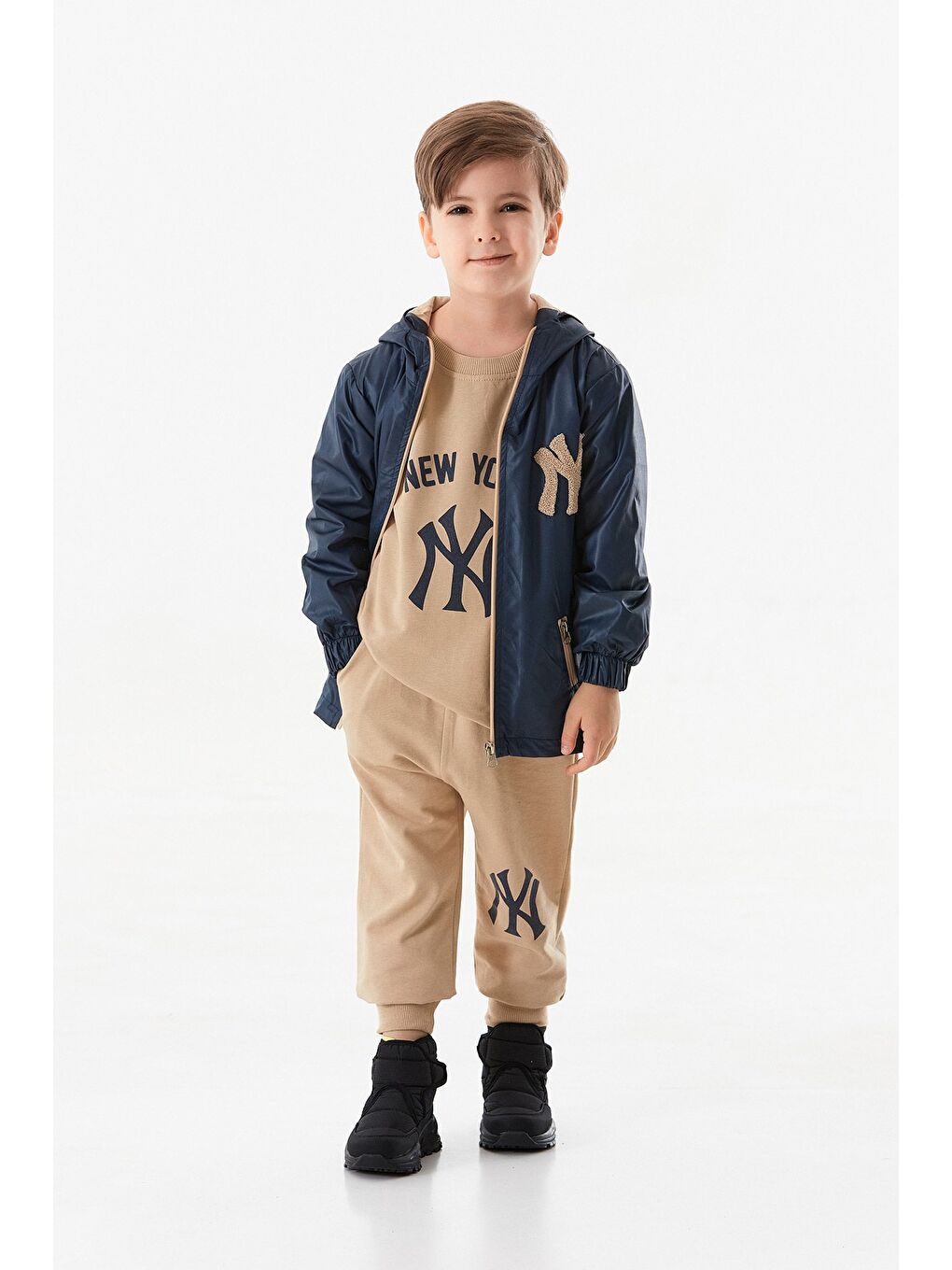 Lacivert Ny Nakışlı Jogger 3 Lü Erkek Çocuk Takım
