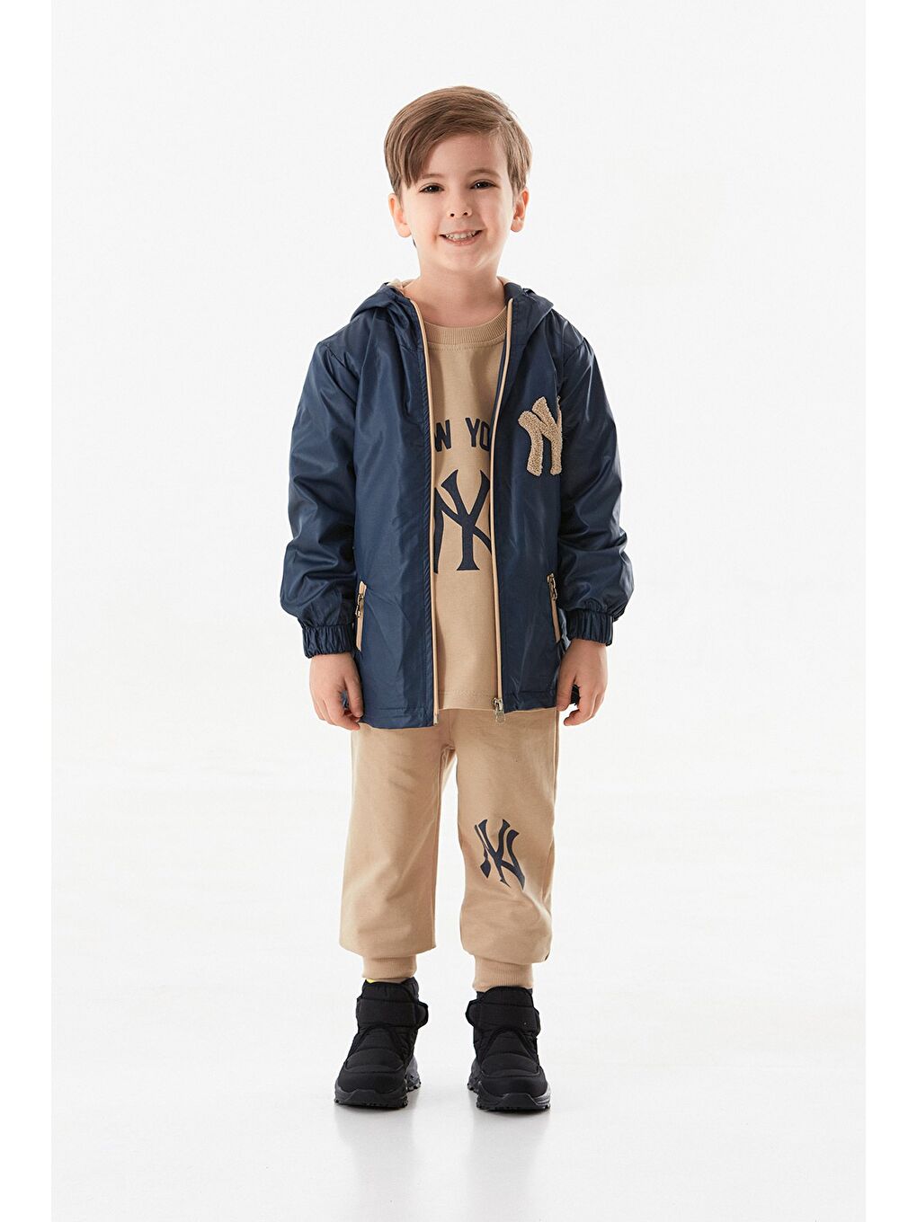 Lacivert Ny Nakışlı Jogger 3 Lü Erkek Çocuk Takım-1