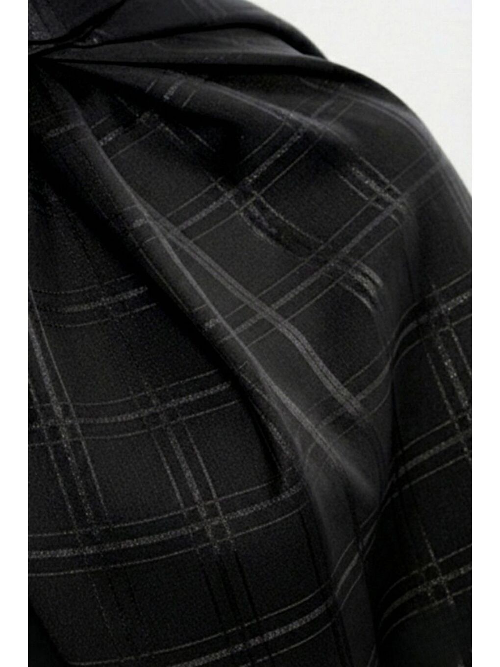 & YAQA Kare Desen Jakarlı Siyah Şal-2