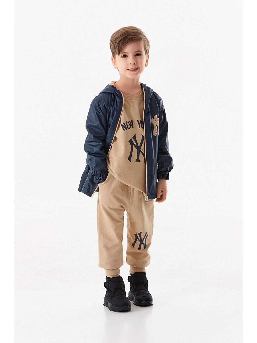 Lacivert Ny Nakışlı Jogger 3 Lü Erkek Çocuk Takım-3