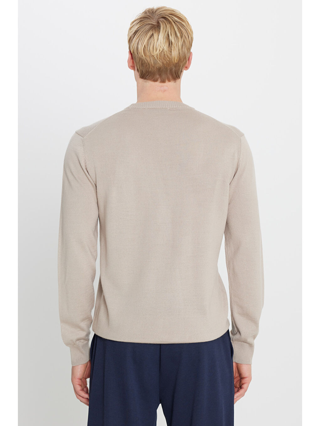 Erkek Bej Melanj Yünlü Sıcak Tutan Normal Kesim Bisiklet Yaka Triko Kazak-4