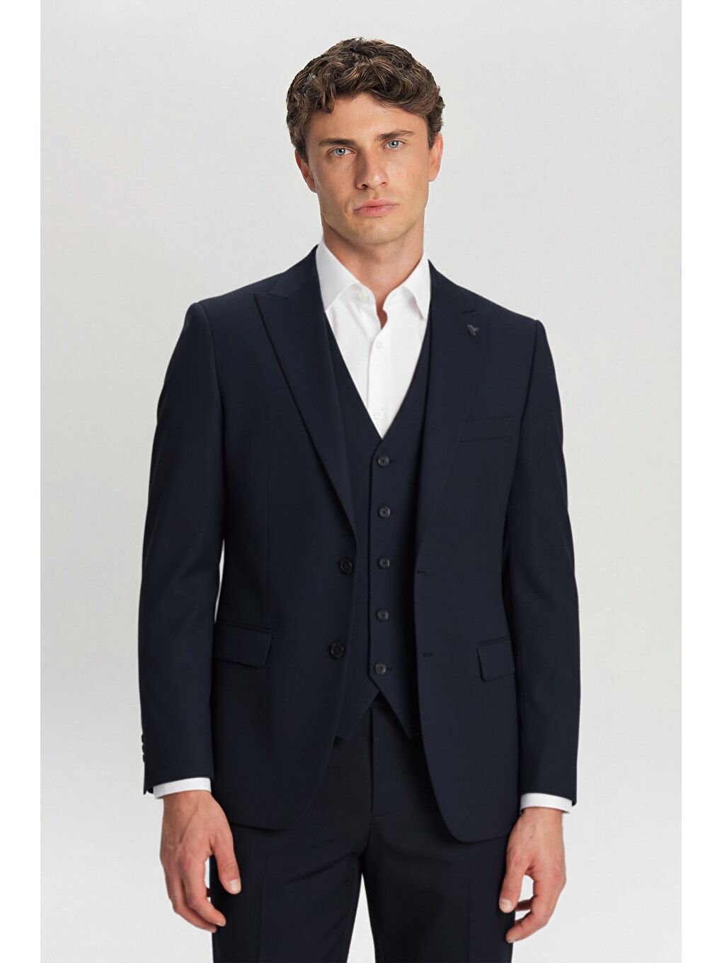 Giotelli Lacivert Slim Fit Sivri Yaka Yelekli Takım Elbise