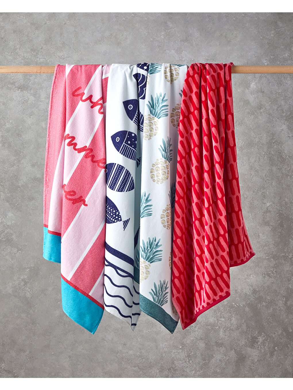 Funny Stripe Pamuklu Baskılı Plaj Havlusu 90x150 cm Pembe-3