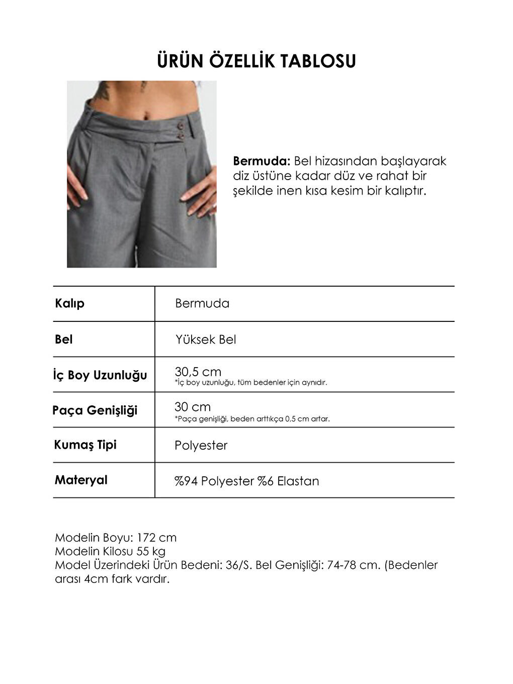Kadın Gri s6 Baggy Fit Maxi Boy Bermuda Şort-3