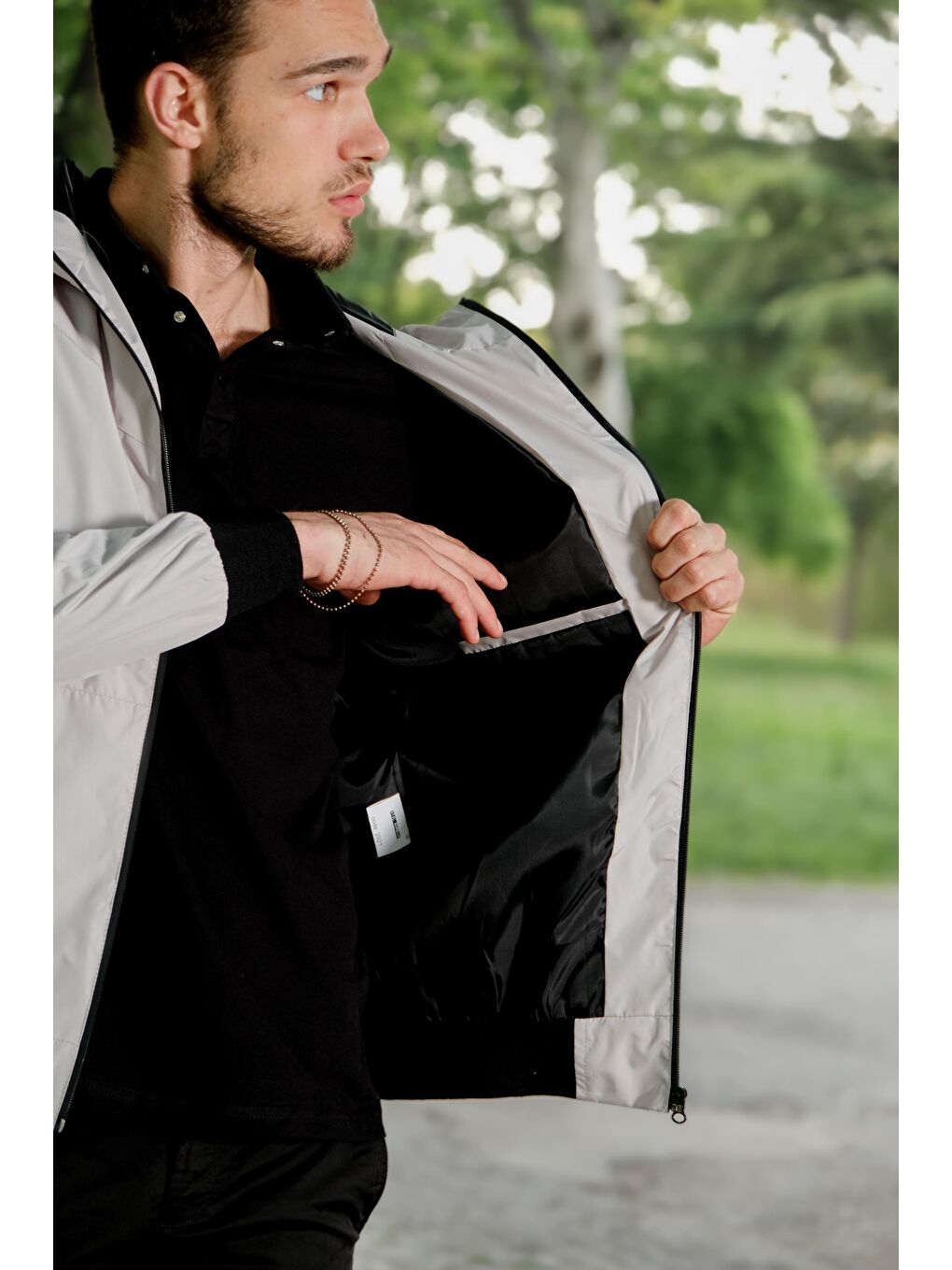 Gri Beli Lastikli Yağmurluk Mevsimlik Mont PLDP 2921-4