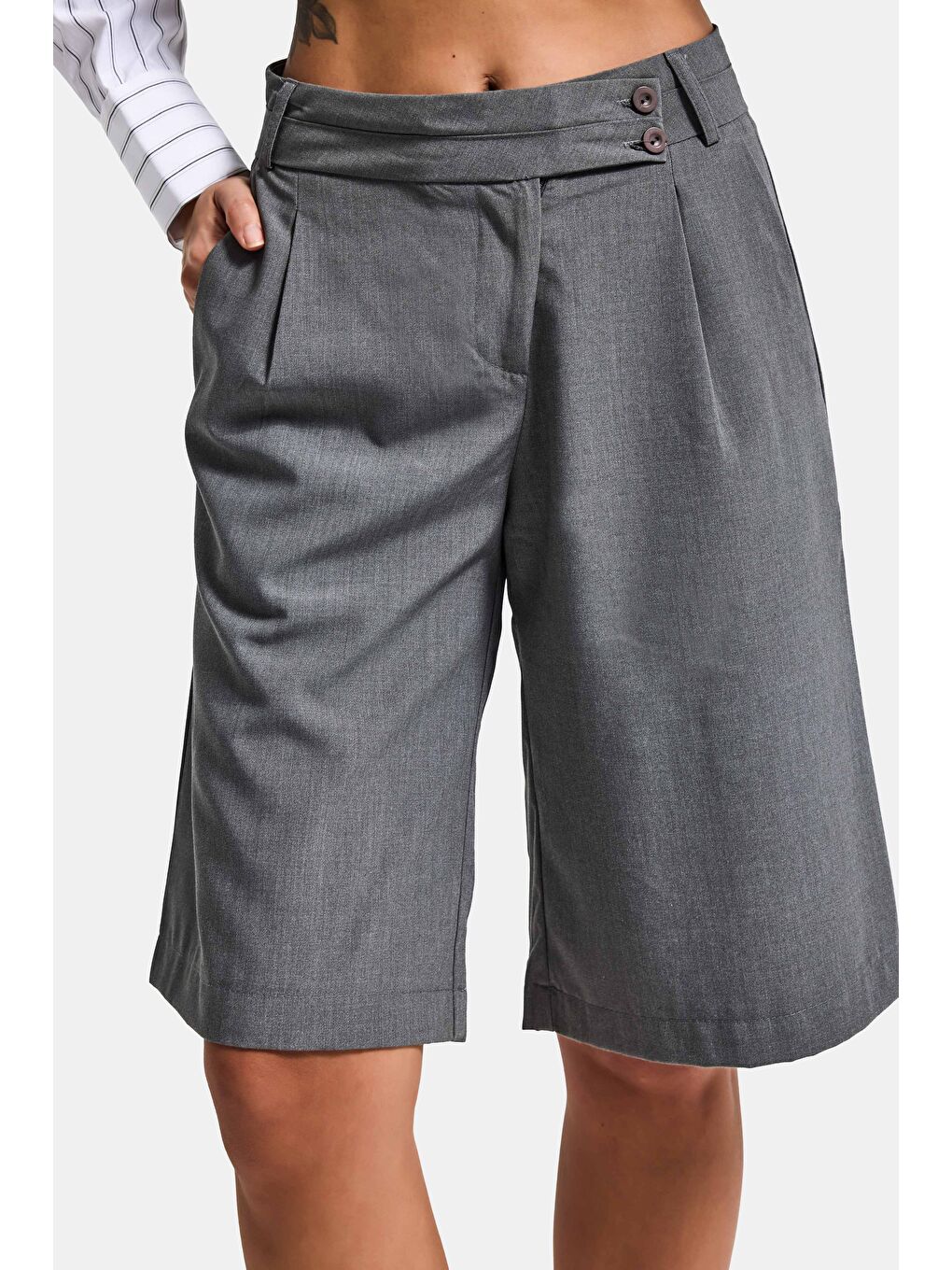 Kadın Gri s6 Baggy Fit Maxi Boy Bermuda Şort-5