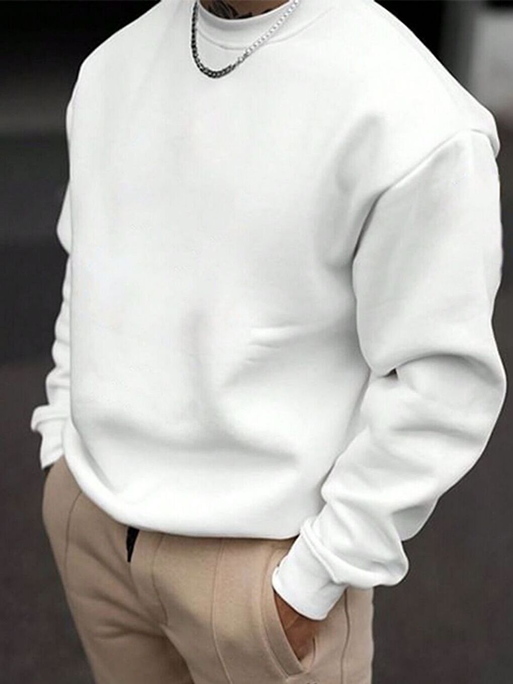 Beyaz Baskısız  Oversize Bisiklet Yaka Uzun Kollu Sweatshirt