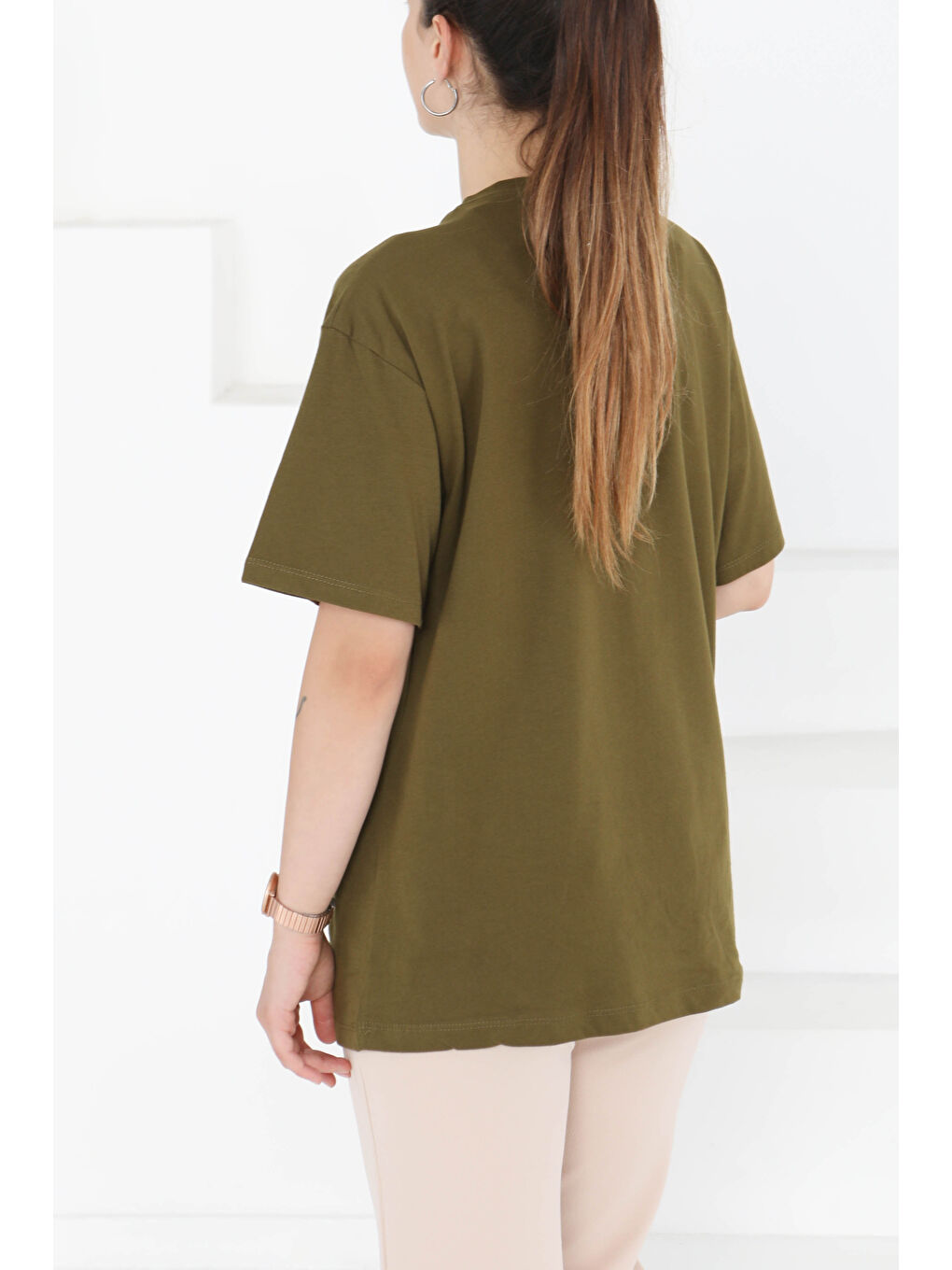 Baskılı Kısa Kollu T-Şhirt Haki - 27349-4